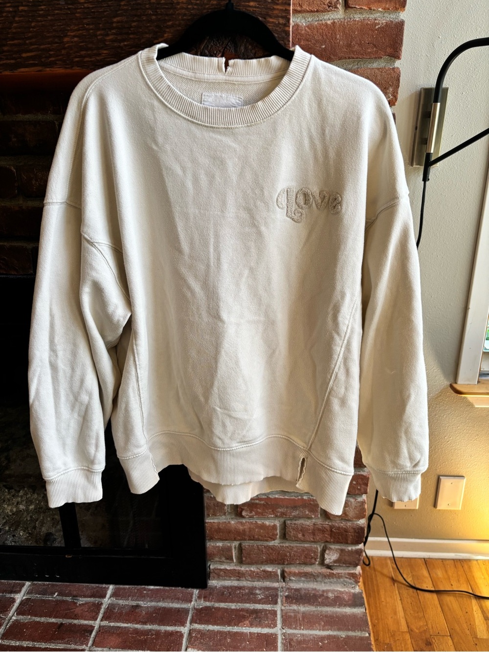 Aerie Women's Cream Embroidered 'Love' Crewneck Sweatshirt